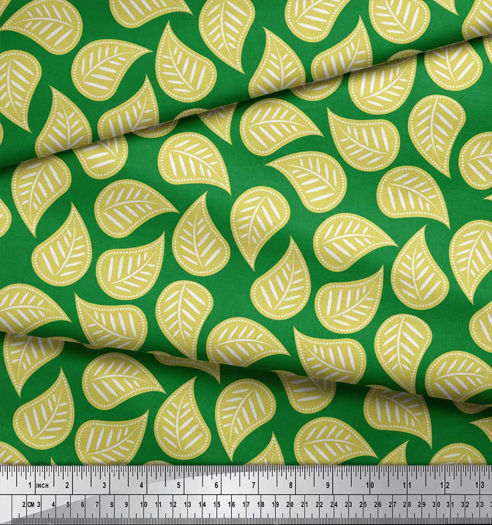 Soimoi Red Japan Crepe Satin Fabric Artistic Leaves Fabric Prints By Metre 42 Inch