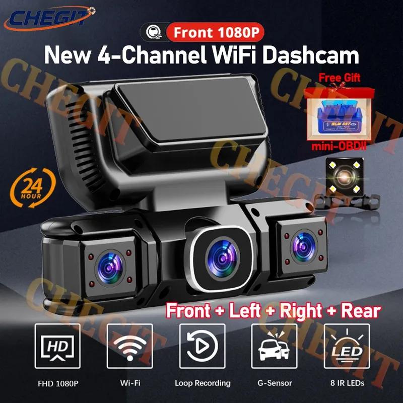 Dash Cam 4 Lens WiFi 24H Parking Monitor HD 1080P 360° Car Camera Video Recorder Anti-theft Black Box Rear View Camera Free OBD2