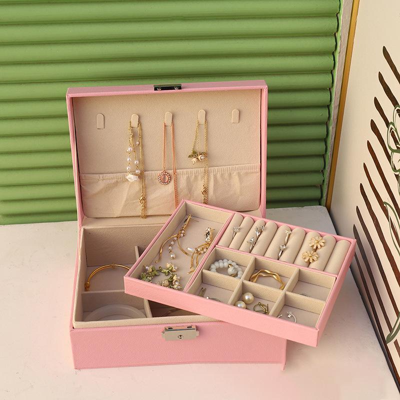Коробка для хранения украшений Большая вместимость Женские кольца Серьги Ожерелье Браслет Отделка Коробка для украшений Креативная двойная с замками