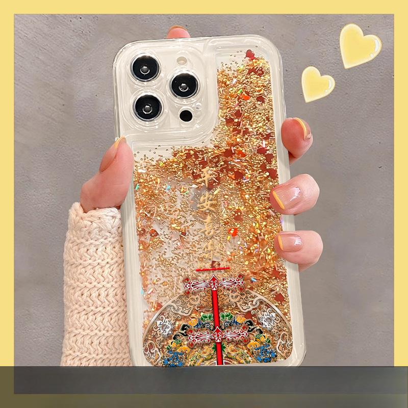 Бог богатства подойдет для Apple 16 Promax Прозрачный чехол для мобильного телефона Iphone15 Праздничный зыбучий песок 14 Полное покрытие Anti-Fall 13