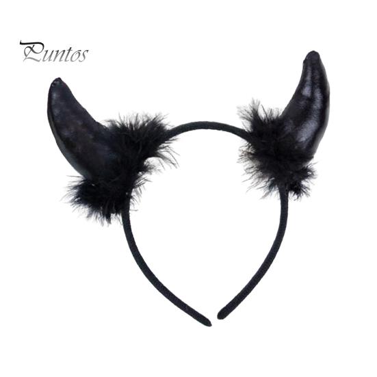 Devil Horn Decor Headband Plush Fabric Handmade Lightweight Elastic Design Hair Hoop Cosplay Parties Halloween Accessories