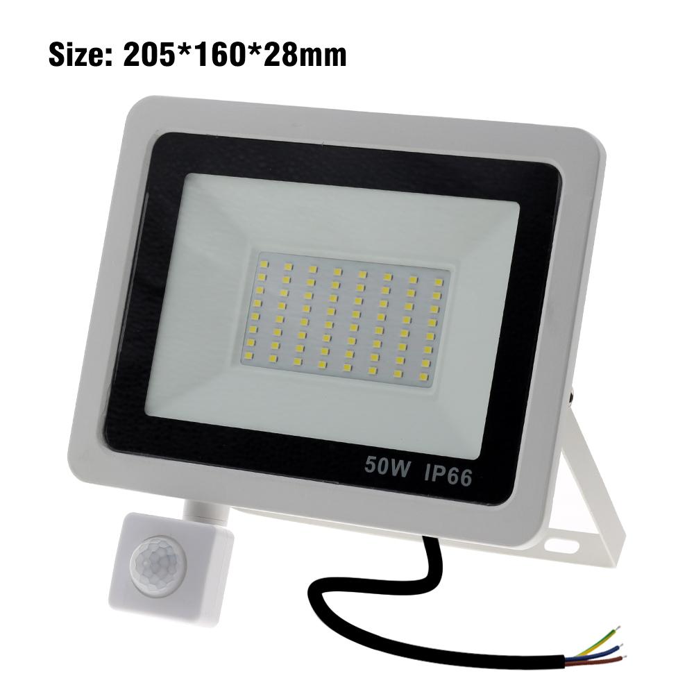 LED Floodlight PIR Motion Sensor White IP66 AC220V Exterior Projector Spotlight SMD2835 Outdoor Lighting Floor Lamp
