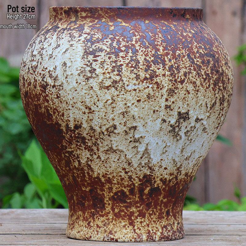 Hand-painted Retro Ceramic Plant Pot for Outdoor Decor - Large, Breathable Design for Succulents and Green Plants