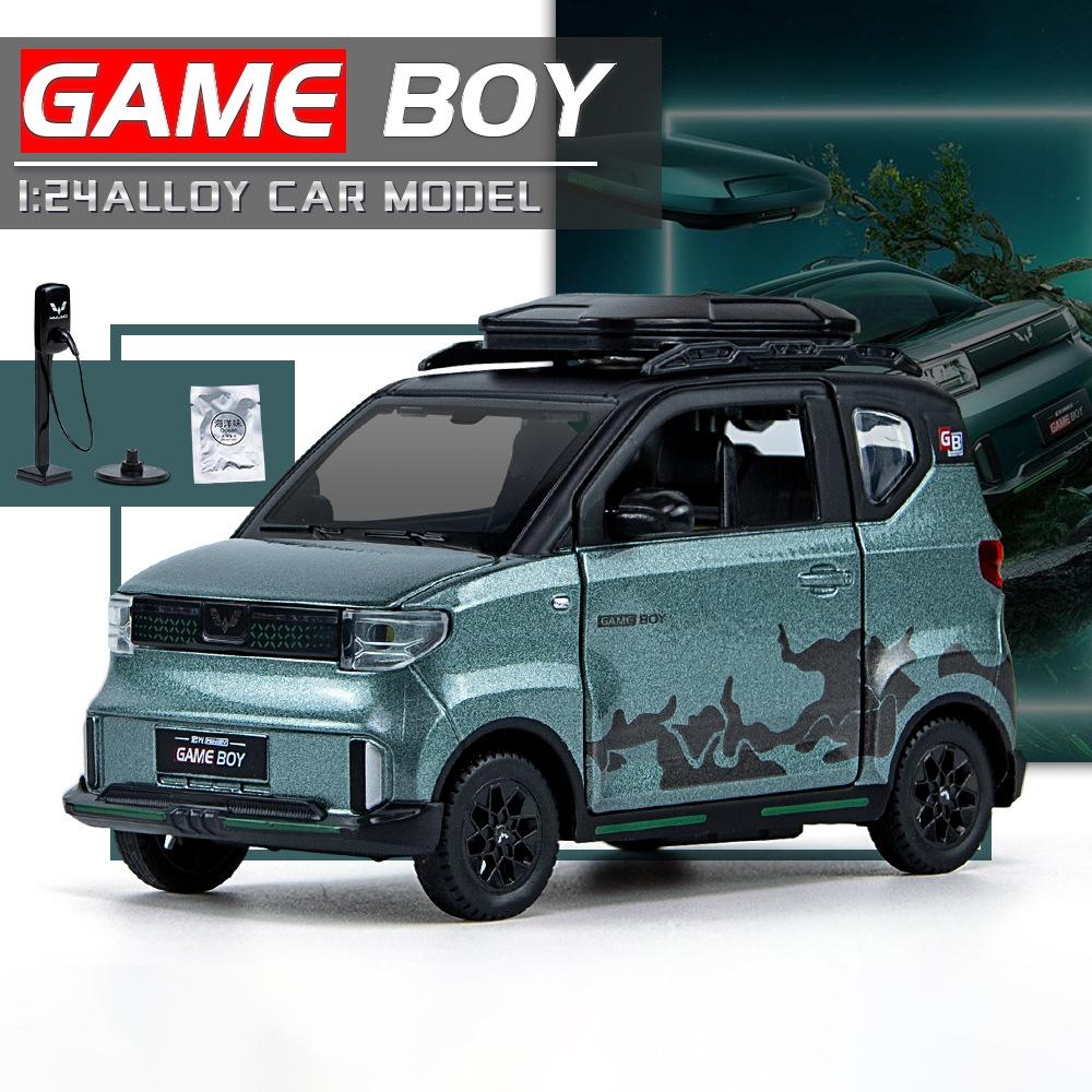 1/24 WuLing MINI EV GAME BOY Alloy Car Diecasts & Toy Vehicles Car Model Sound and Light Pull Back Car Toys for Kids Gifts