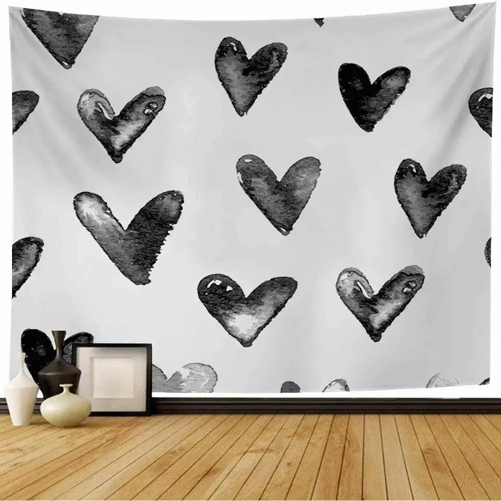 Красочный акварельный гобелен с рисунком сердца, украшение для офиса, гостиной, настенный гобелен для дома