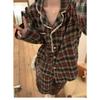 Women's Pajamas Autumn Spring Long Sleeve Soft Sleepwear Set Grid Cartoon Pyjama Woman Home Nightwear Set Cardigan