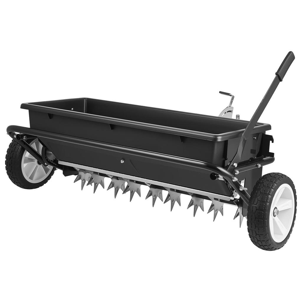 Tow Behind Lawn Spreader with Aeration Spikes, 0.81m Spreading Width, Broadcast Spreader with Universal Hitch, Garden Seeder & Soil Aerator with