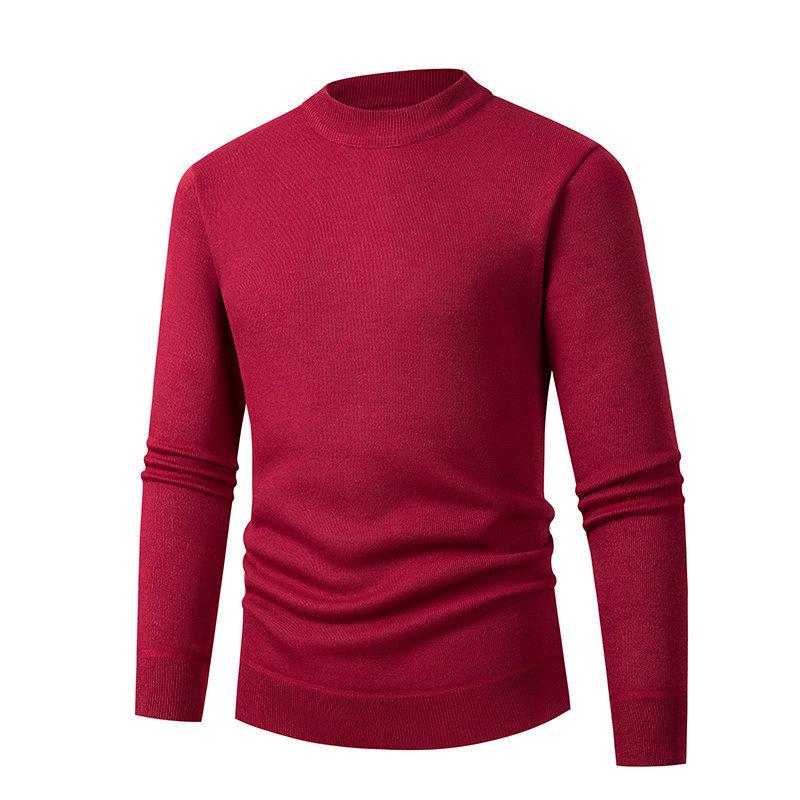 Men'S New Semi-Turtleneck Integrated Fleece Sweater Knitted Sweater Fashionable Fleece Sweater Bottoming Shirt Men'S