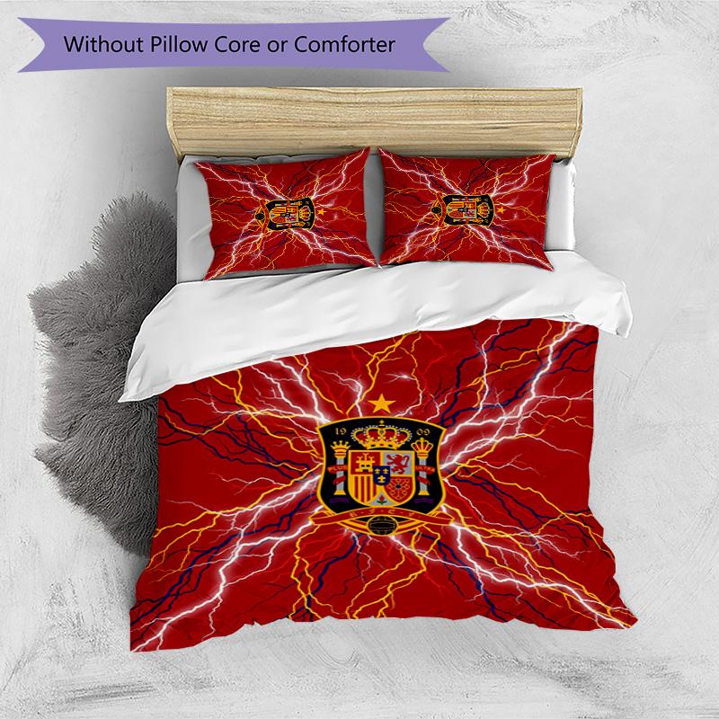 Spain football Printed Bedding 3 Piece Set Cozy Breathable Bed Cover Set as Housewarming Holiday Gift