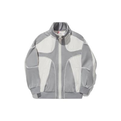 Li Ning Color Block Stand Collar Loose Knit Jacket Women Jacket Off-White Extreme-Gray AFDU268-3