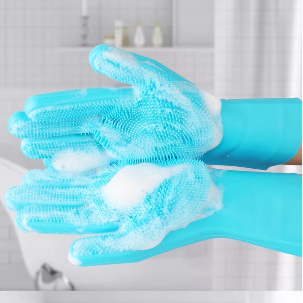 1 Pair 2-in-1 Silicone Pet Bath Gloves & Brush for Dogs, Massage & Bathing Supplies, Thick Gloves