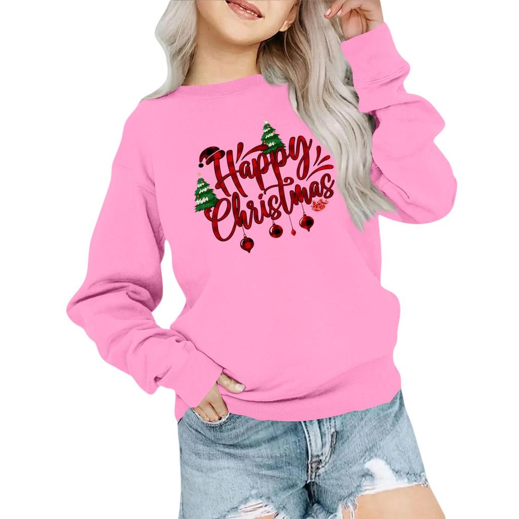 Kids' Fashion Loose-Fit Casual Long-Sleeve Christmas Print Oversized Crewneck Sweatshirt