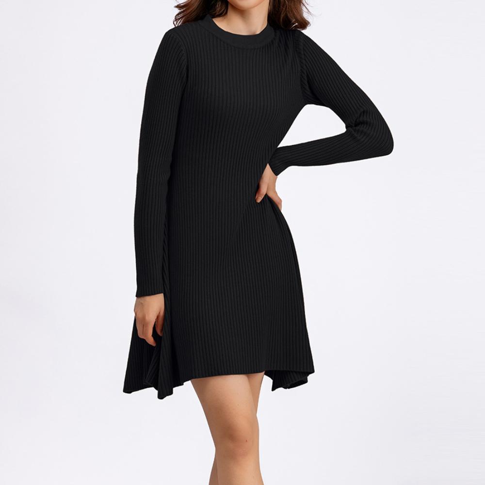 Платье 2024 года, осенне-зимняя новая женская одежда, трикотажное, с длинными рукавами, однотонное, облегающее, с юбкой-низом и модной юбкой А-образного силуэта внутри