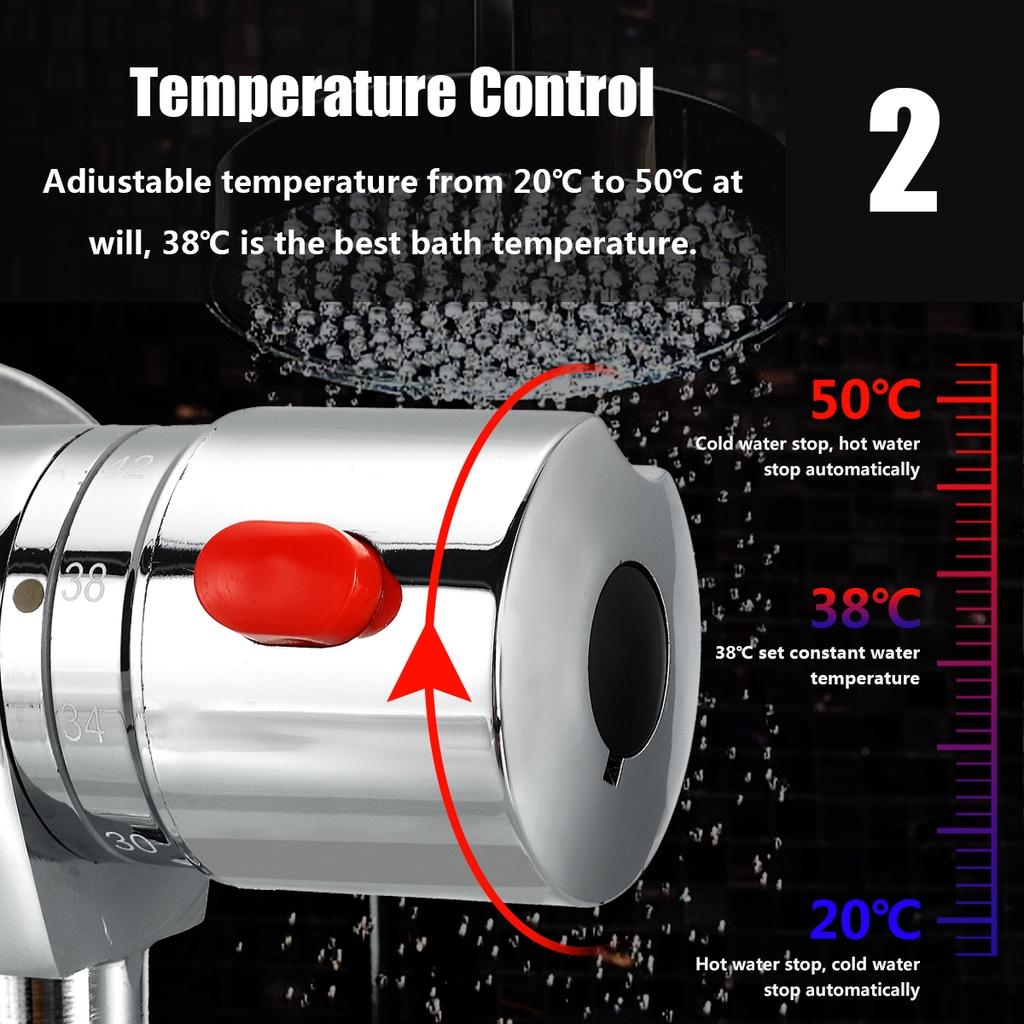 Настенный термостатический душ для ванной комнаты, смеситель для холодной и горячей воды, латунный смеситель, двухрычажное управление, контроль температуры, смеситель для душа и ванны