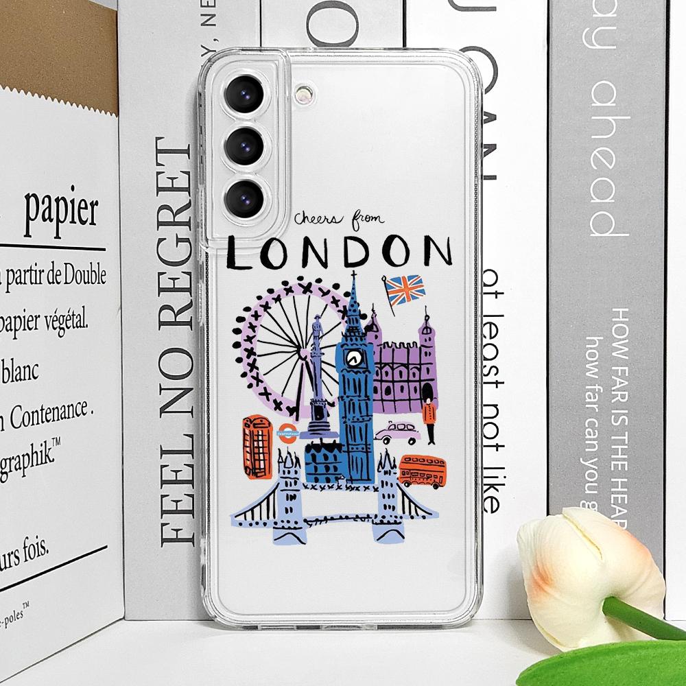 Модный Корея Париж Нью-Йорк Прозрачный Чехол для Телефона для Samsung Galaxy S25 S24 S23 S22 Ultra S21 Plus S20 FE A55 Мягкий Чехол Fundas