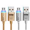 Светодиодный USB-кабель для зарядки Micro USB для Samsung S7 Edge Redmi 9A 10A 12C OPPO R11 R15 Android-зарядное устройство Плетеный нейлоновый провод 1 м