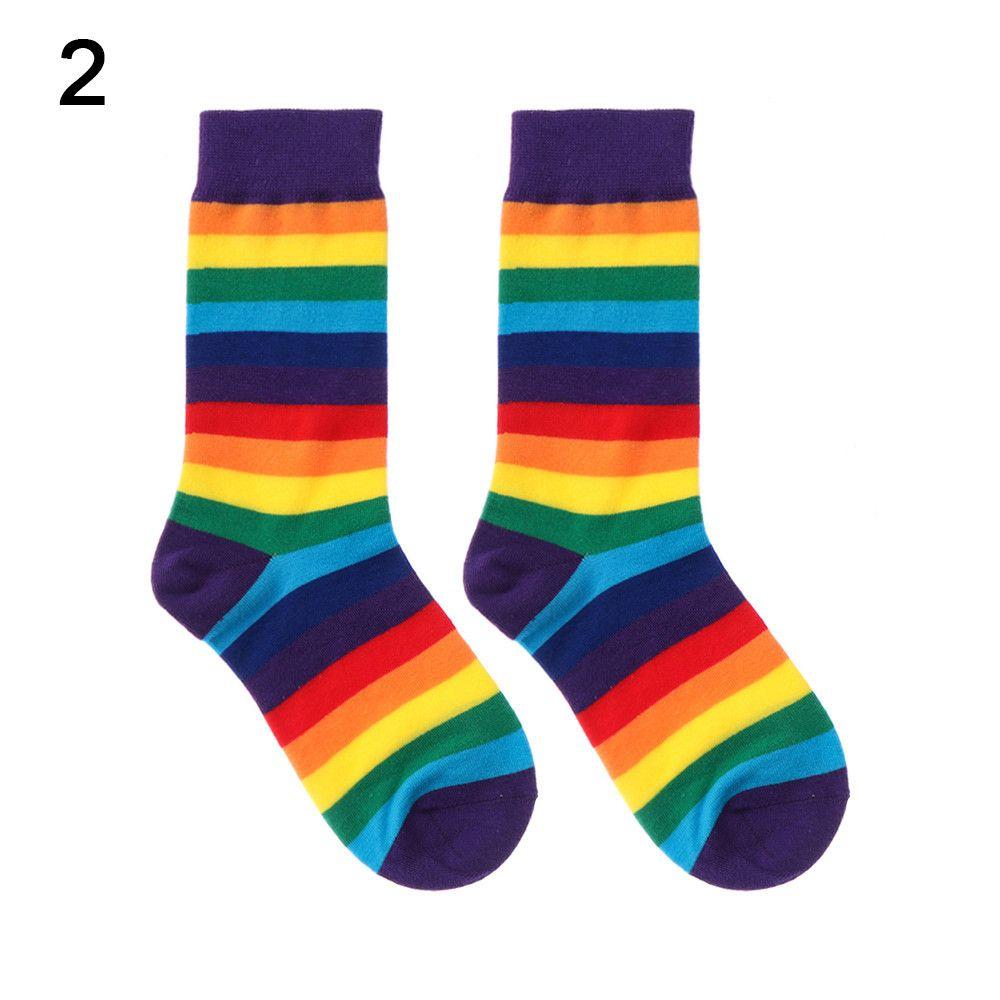 Street Skate Casual Sports Elasticity Sweat Retro Harajuku Long Sock Cotton Socks Rainbow Striped