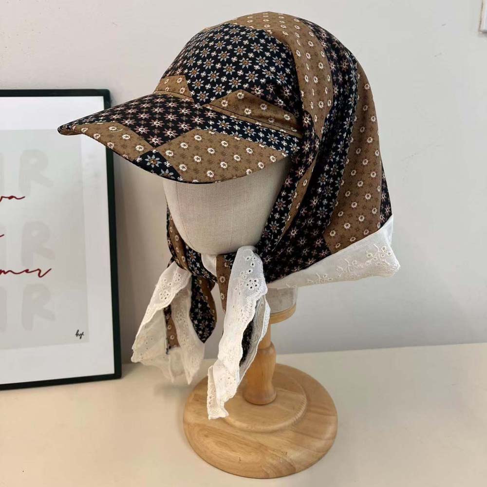 Retro Scarf Peaked Cap Floral Triangle Headscarf Hat Driving Y2K Headscarf Baseball Hat Streetwear