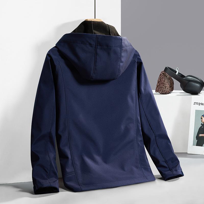 New Soft Shell Outdoor Jacket for Men and Women, Autumn and Winter Solid Color Single-sided Fleece Jacket