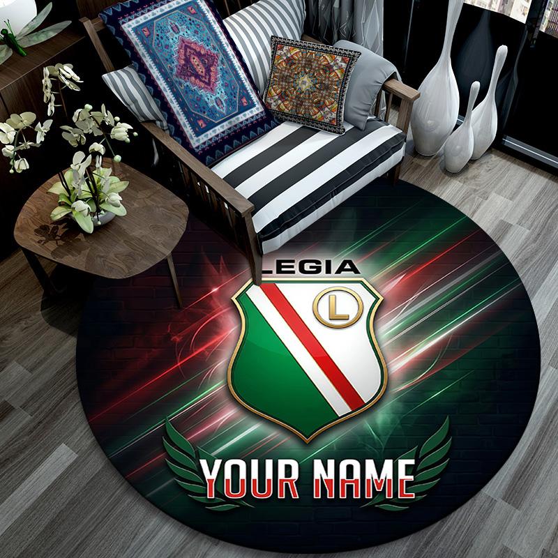 Custom Name Legia Warsaw Round Area Rug,Carpet Rug for Living Room Bedroom Sofa Playroom Decor,Non-slip Floor Mat