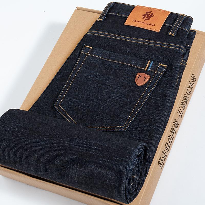 Новые джинсы осень-зима, флисовые утолщенные свободные прямые деловые эластичные повседневные брюки