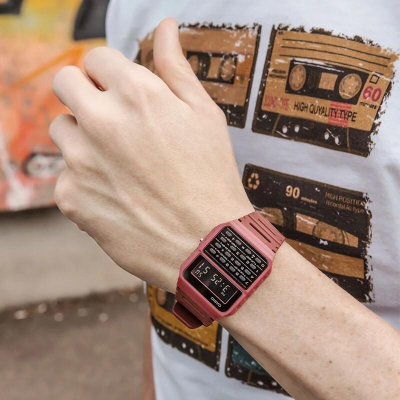 Casio Серия YOUTH - цифровой калькулятор, модный ЖК-дисплей, многофункциональный, водонепроницаемый, кварцевый механизм, полимерный ремешок, японский и CA-53WF-4B