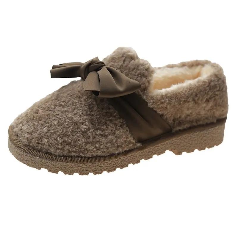Fashion Women Moccasin Shoes Bow-Knot Slip-on Female Footwear Clogs Platform Loafers Fur Round Toe Casual Sneaker Winter Moccasins Butte
