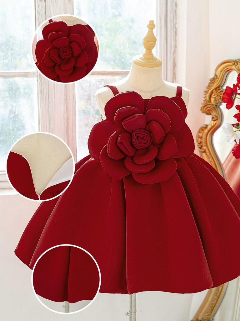 2025 Girls' Formal Bud Skirt Dress: 3D Floral Princess Party Outfit for Birthdays & New Year's.