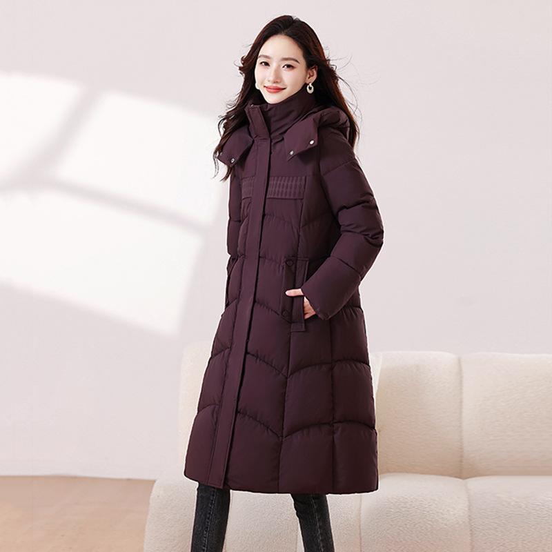 Fashion winter medium and long hooded down cotton-padded clothes women's jacket New year's versatile thickened warm cotton-padded jacket