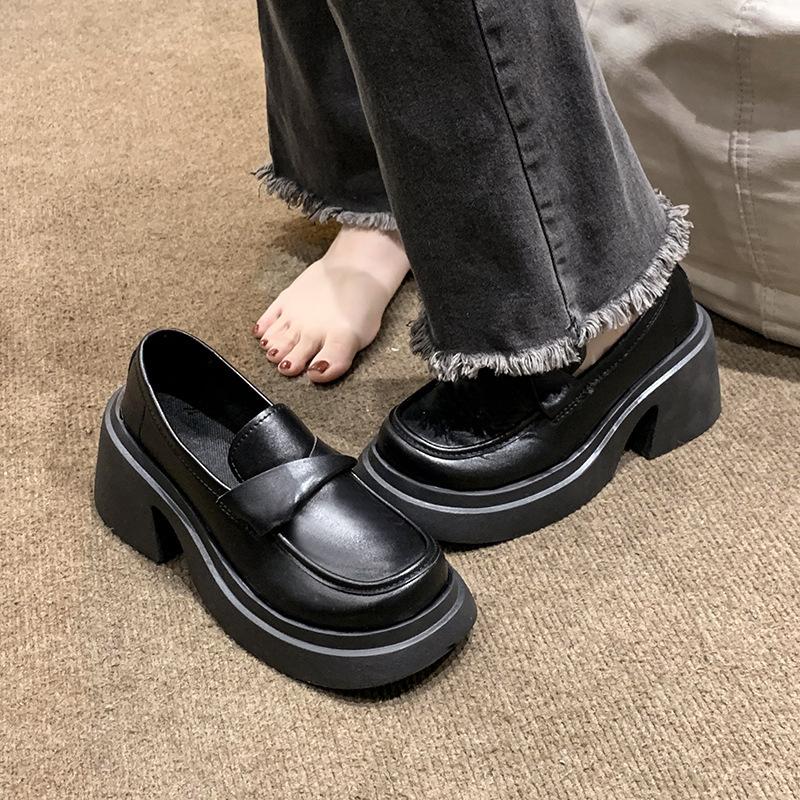 Лоферы на платформе и грубом каблуке, женские, весна-лето 2025, новые универсальные белые туфли на высоком каблуке в британском стиле