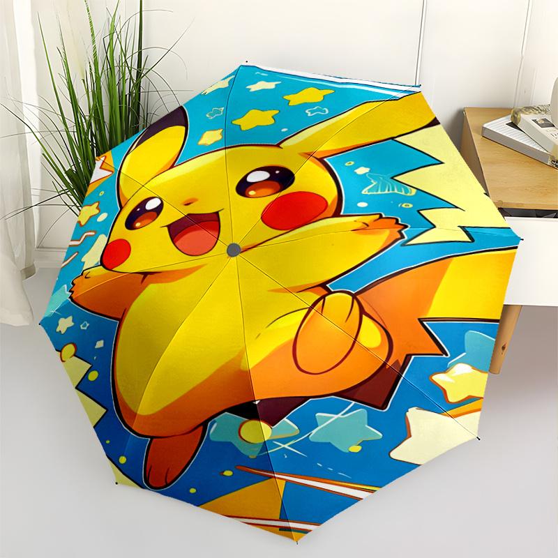 Pikachu Starburst Automatic Design Umbrella 8Bone Structureautomatic Closing Buttondurable Portable And Foldable Great For Outdoors And Daily