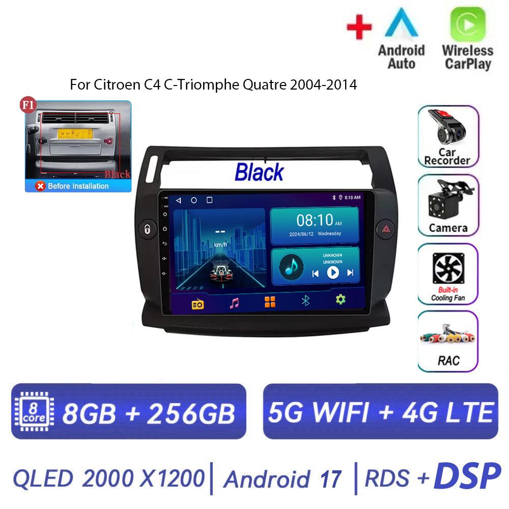 Autoradio Android 17 pour Citroën C4 C-Triomphe Quatre 2004-2014, Navigation GPS, Android Auto, Carplay, Wifi, Vidéo, Stéréo 4G, Pas de 2din