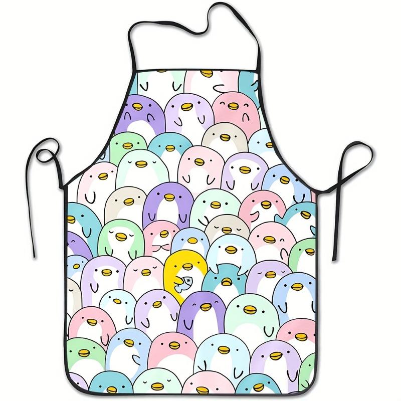 1pc, Adorable Colorful Penguin-style Pattern-themed Printed Apron, Kitchen and Dining Apron for Cooking, Baking, Grilling, House