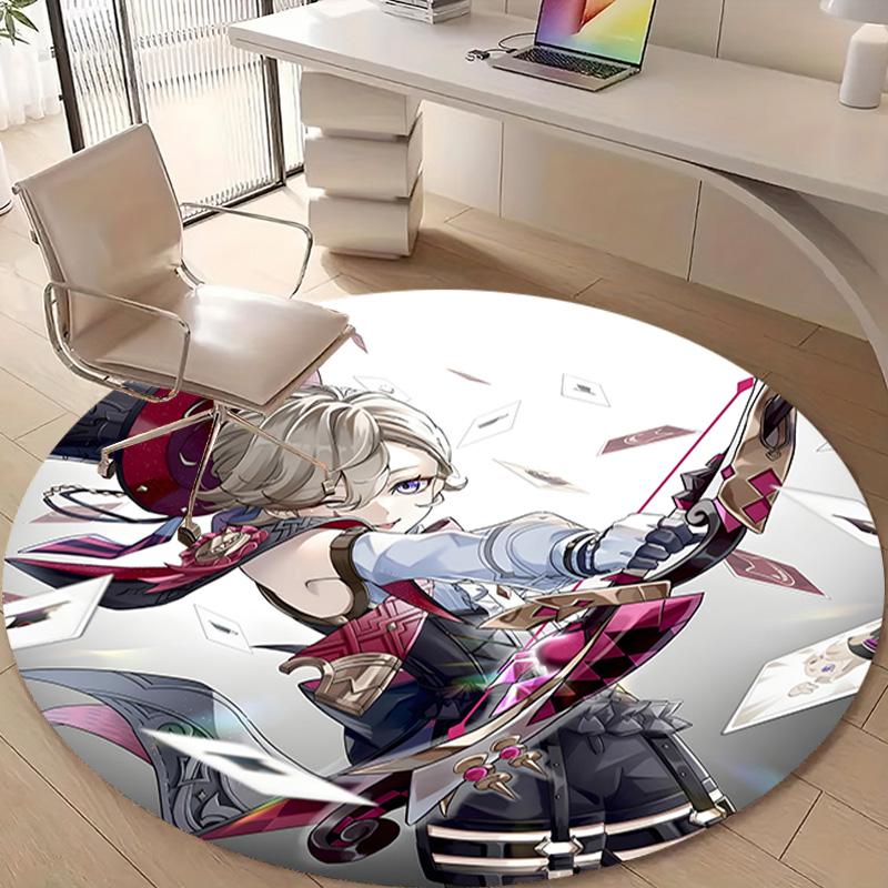 1pc Genshin Impact Lyney1 Design Printed Area Round Carpet for Bedroom Living Room Home Decor Rugs Mat Non Slip Mat Rug for Bedside