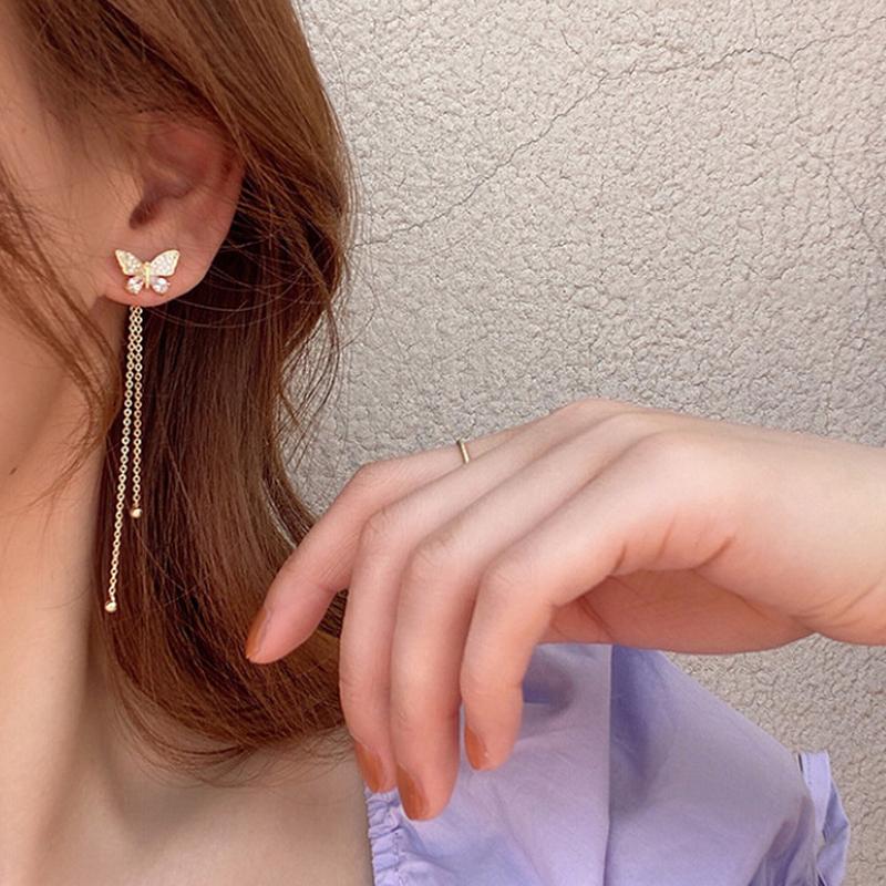 Fashion Butterfly Tassel Drop Earrings For Women Trendy Shiny Moon Star Pearls Dangle Earrings Korean Jewelry Girls Party Gifts