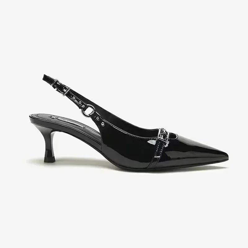 Новые темпераментные женские летние сандалии с заостренным котенком и тонкой пряжкой на тонком каблуке, одна линия с пряжкой
