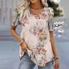 New Floral Print T-Shirt for Women Summer V-Neck Pullover Tops Female Oversized Short Sleeve Tees Fashion Basic Ladies Clothing