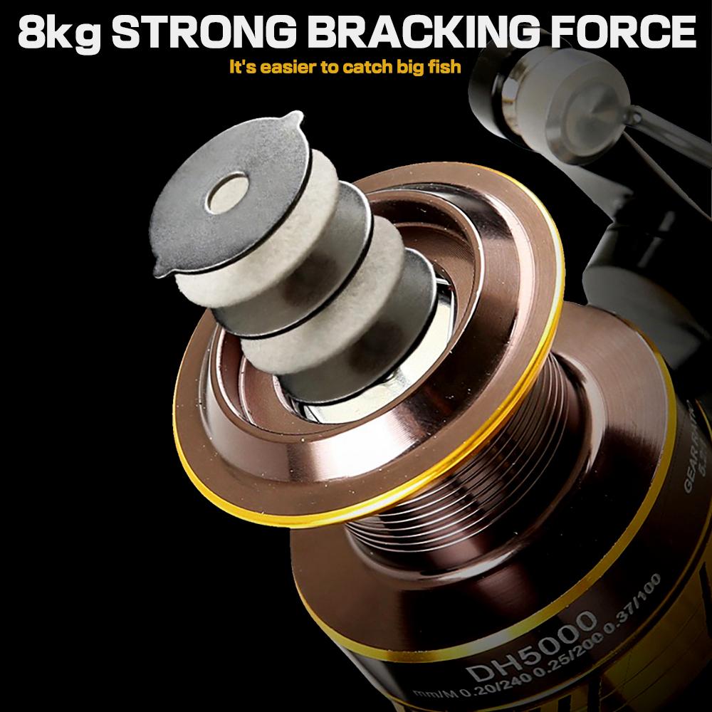 Рыболовные катушки серии DH2000-DH7000 5.2:1 прочная металлическая шестерня с плавной намоткой 17-22 фунта, спиннинговая рыболовная катушка для всех водоемов