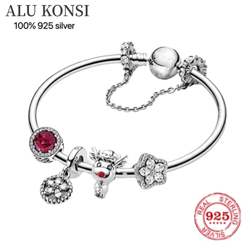 100 %925 Sterling Silver European Heart -Shaped Pendant Charm Bracelet Fit Women 'S Jewellery Snake Chain Fashion Fine Bracelets