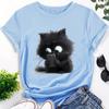Футболка с круглым вырезом и коротким рукавом из полиэстера с принтом мультяшного кота — повседневная футболка для любителей кошек — модный трикотажный топ на все времена года