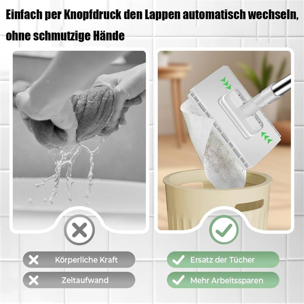 Mop With Pressure Clamping System, No Hand Washing, One Button For Changing, Automatic Clamping Cloth