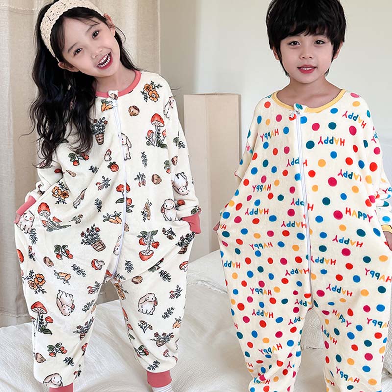 Детский комбинезон, цельная пижама, теплая домашняя одежда, на молнии, с принтом, с длинными рукавами, детский комбинезон