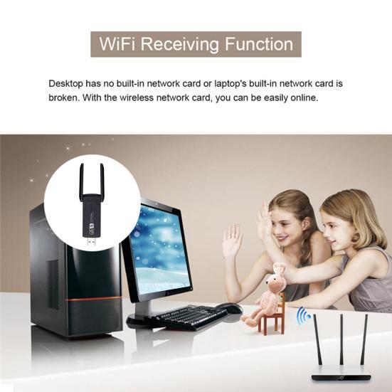 Network Card Compact No Heating Black WiFi Adapter 1300M 5G USB 3.0 WiFi Adapter Wireless Network Card Office Accessory