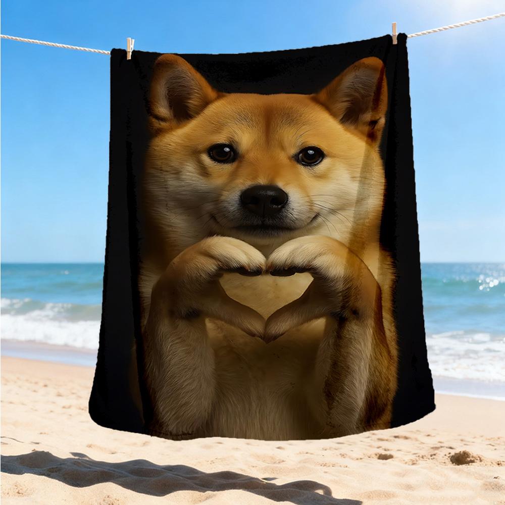 1pc Shiba Inu Love Print Outdoor Blanket, Lightweight Polyester,
