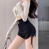 Женские черные шорты с высокой талией и кулиской - Лето 2025 Универсальная сексуальная мода