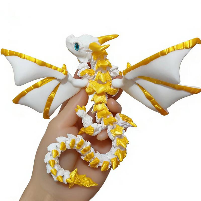 3D Printed Large Double-Horn Demon Flying Dragon with Wings Multi-Jointed Flexible Movable Children's Toy Big Horn Dragon Ornament