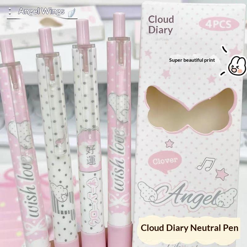 Angel Wings Press Pen High Value Korean Ins Aesthetic Quick Drying Black ST Tip Gel Pen for Portable Carry Outdoor Writing Use