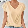 Женские модные повседневные летние весенние однотонные блузки и рубашки с v-образным вырезом и короткими рукавами с принтом