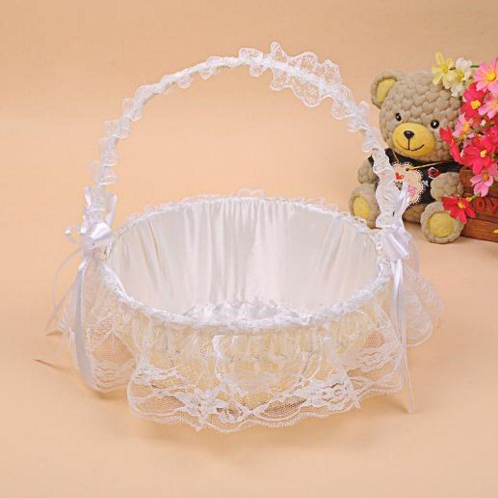 Bamboo Woven Handheld Wicker Basket White Lace Storage Fruit Basket High Quality Flower Basket