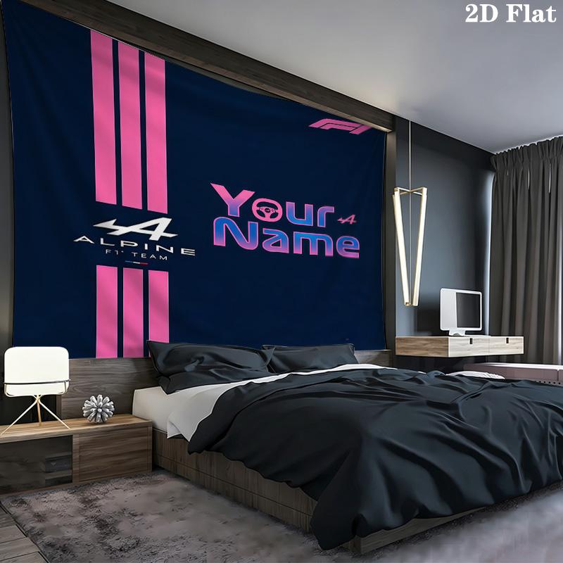 Alpine F1 Custom Name Wall Tapestry Aesthetic Wall Hanging Printed Fabric Blanket Decorative Tapestries For Bedroom Living Room Home Decor